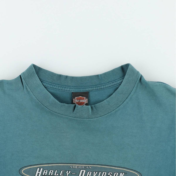 Harley-Davidson Eagle Pattern Motorcycle Bike T-shirt Made in USA Men's XL cotton green type Vintage Second Hand
