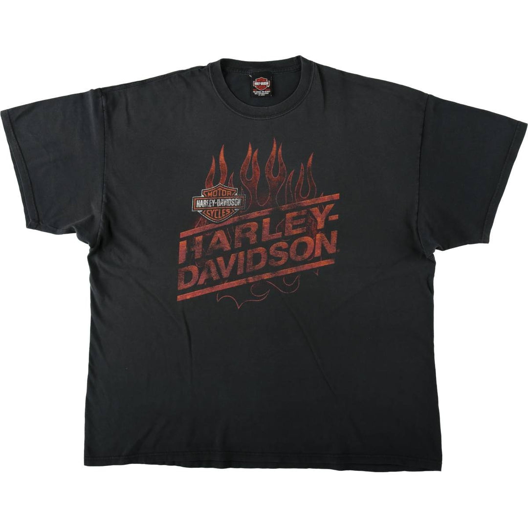Big Size Harley-Davidson Fire Pattern Motorcycle T-Shirt, Made in Canada, Men's XXXL Equivalent cotton Charcoal Vintage Second Hand
