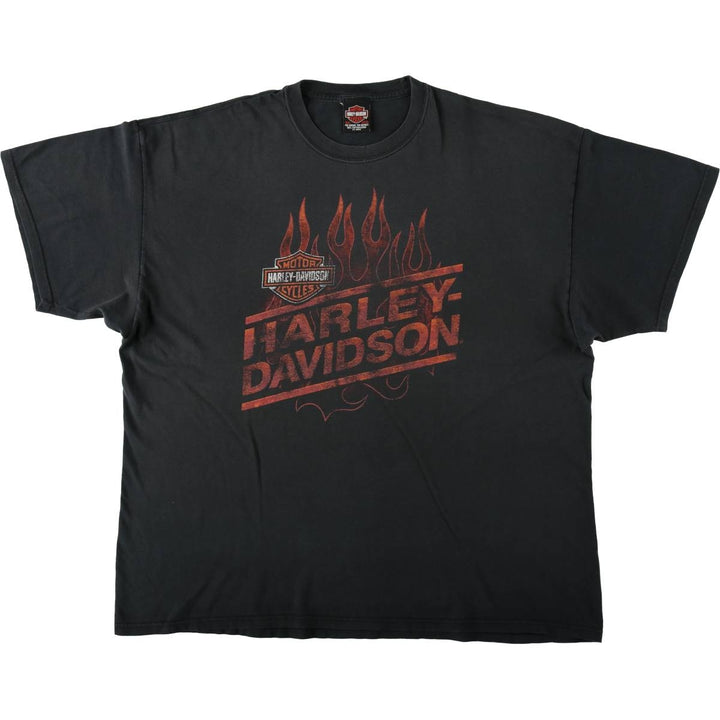 Big Size Harley-Davidson Fire Pattern Motorcycle T-Shirt, Made in Canada, Men's XXXL Equivalent cotton Charcoal Vintage Second Hand
