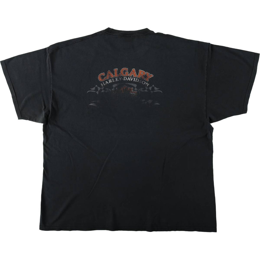 Big Size Harley-Davidson Fire Pattern Motorcycle T-Shirt, Made in Canada, Men's XXXL Equivalent cotton Charcoal Vintage Second Hand