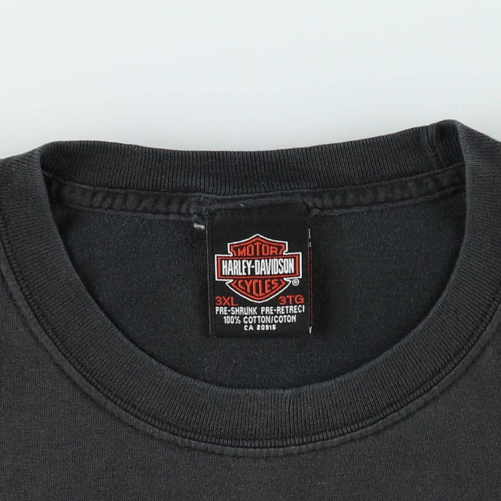 Big Size Harley-Davidson Fire Pattern Motorcycle T-Shirt, Made in Canada, Men's XXXL Equivalent cotton Charcoal Vintage Second Hand