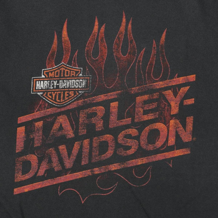 Big Size Harley-Davidson Fire Pattern Motorcycle T-Shirt, Made in Canada, Men's XXXL Equivalent cotton Charcoal Vintage Second Hand