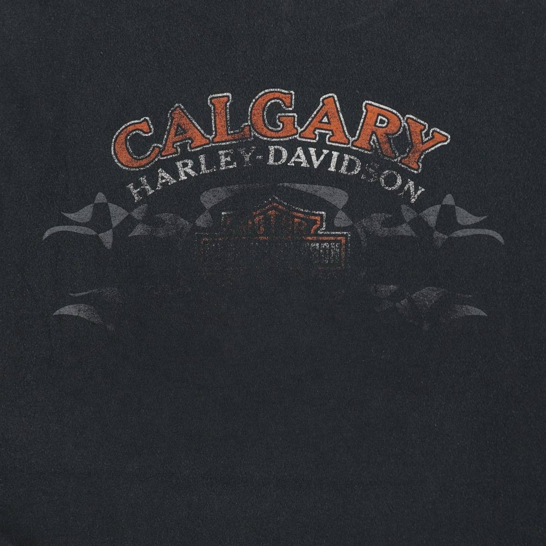 Big Size Harley-Davidson Fire Pattern Motorcycle T-Shirt, Made in Canada, Men's XXXL Equivalent cotton Charcoal Vintage Second Hand