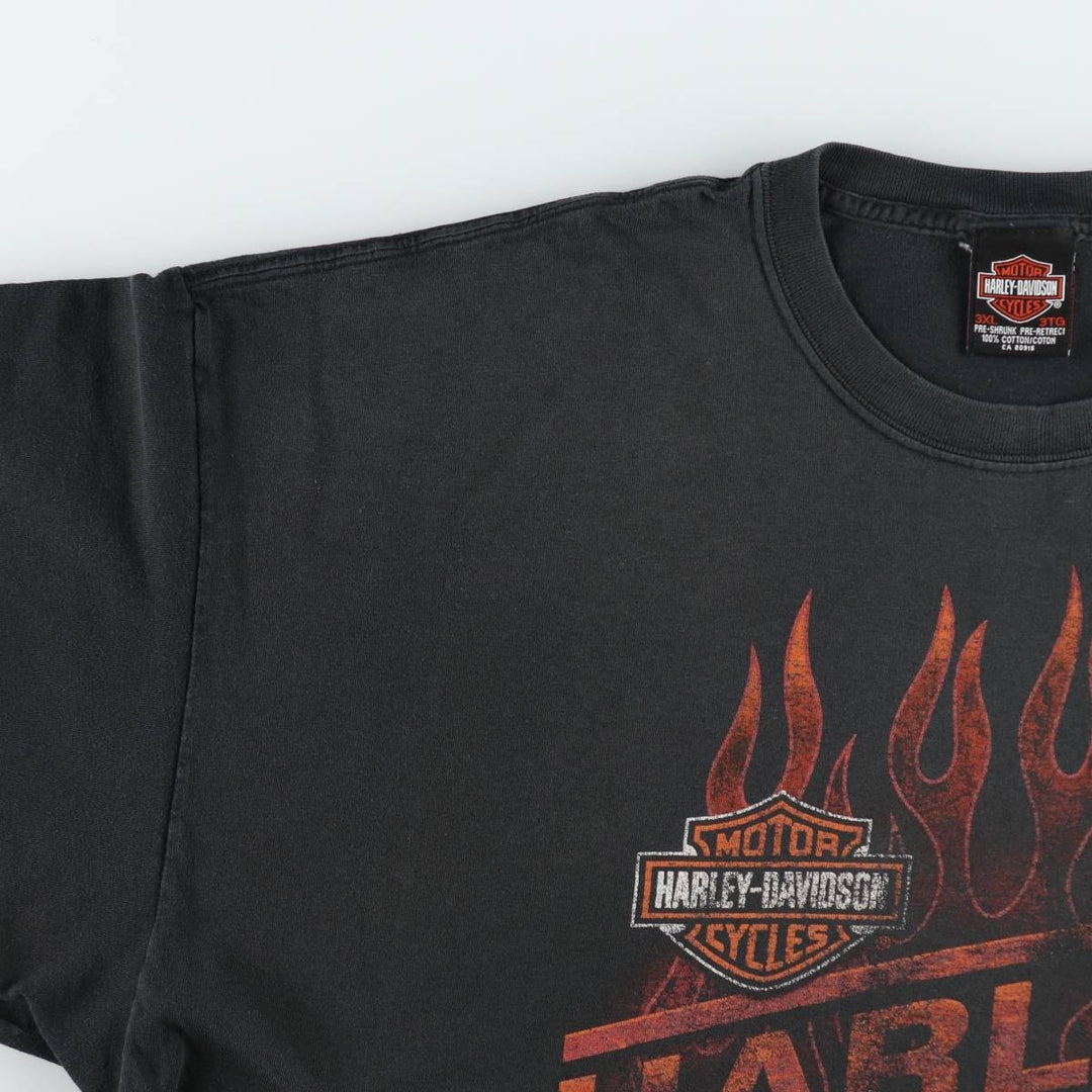 Big Size Harley-Davidson Fire Pattern Motorcycle T-Shirt, Made in Canada, Men's XXXL Equivalent cotton Charcoal Vintage Second Hand