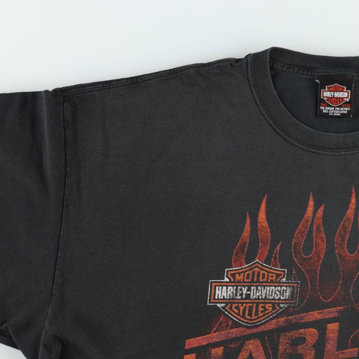 Big Size Harley-Davidson Fire Pattern Motorcycle T-Shirt, Made in Canada, Men's XXXL Equivalent cotton Charcoal Vintage Second Hand