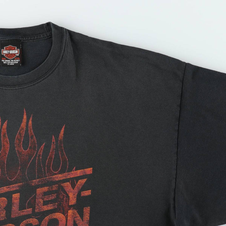 Big Size Harley-Davidson Fire Pattern Motorcycle T-Shirt, Made in Canada, Men's XXXL Equivalent cotton Charcoal Vintage Second Hand