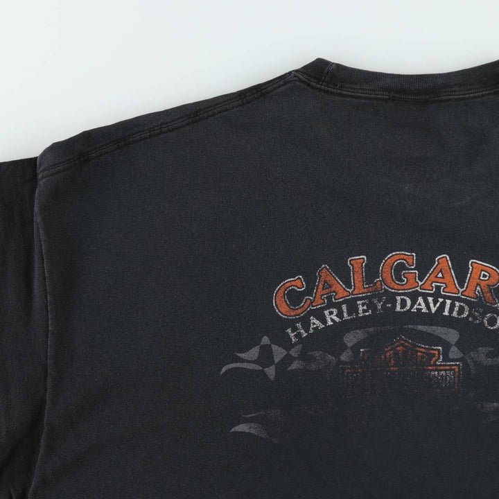 Big Size Harley-Davidson Fire Pattern Motorcycle T-Shirt, Made in Canada, Men's XXXL Equivalent cotton Charcoal Vintage Second Hand
