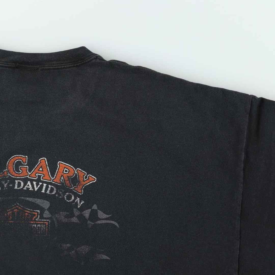 Big Size Harley-Davidson Fire Pattern Motorcycle T-Shirt, Made in Canada, Men's XXXL Equivalent cotton Charcoal Vintage Second Hand