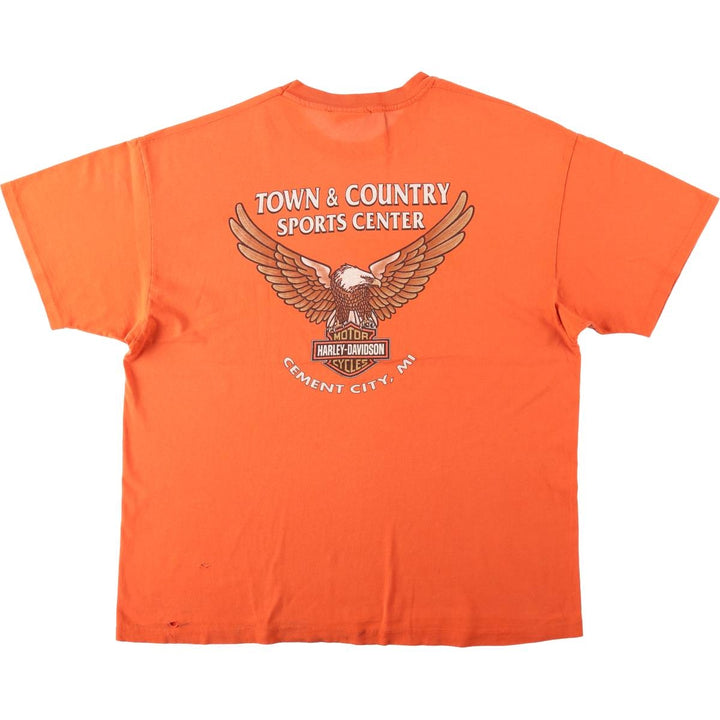 90'S Harley-Davidson Hanes Heavyweight Eagle Pattern Motorcycle T-Shirt, Men's XXL equivalent. cotton orange type Vintage Second Hand