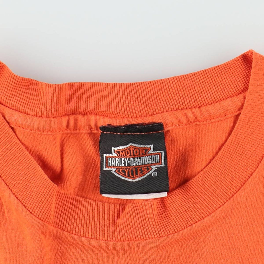 90'S Harley-Davidson Hanes Heavyweight Eagle Pattern Motorcycle T-Shirt, Men's XXL equivalent. cotton orange type Vintage Second Hand