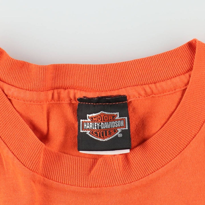 90'S Harley-Davidson Hanes Heavyweight Eagle Pattern Motorcycle T-Shirt, Men's XXL equivalent. cotton orange type Vintage Second Hand