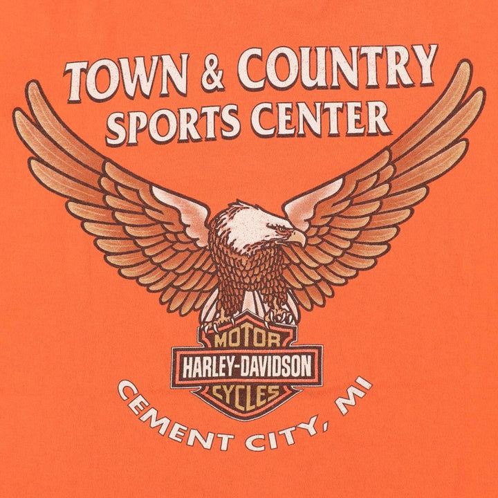 90'S Harley-Davidson Hanes Heavyweight Eagle Pattern Motorcycle T-Shirt, Men's XXL equivalent. cotton orange type Vintage Second Hand