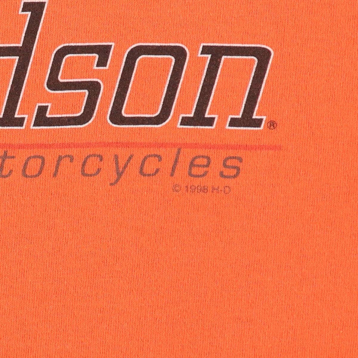 90'S Harley-Davidson Hanes Heavyweight Eagle Pattern Motorcycle T-Shirt, Men's XXL equivalent. cotton orange type Vintage Second Hand