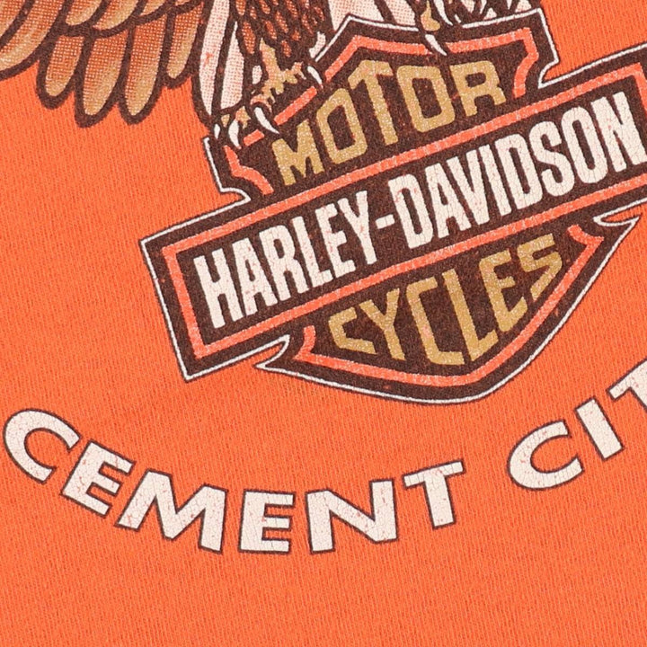 90'S Harley-Davidson Hanes Heavyweight Eagle Pattern Motorcycle T-Shirt, Men's XXL equivalent. cotton orange type Vintage Second Hand