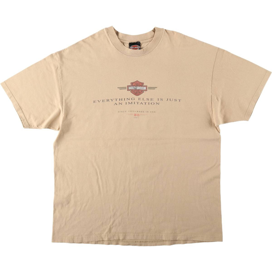 90'S Harley-Davidson Hanes BEEFY-T Motorcycle T-Shirt, Men's XXL equivalent, Vintage cotton Beige type Vintage Second Hand