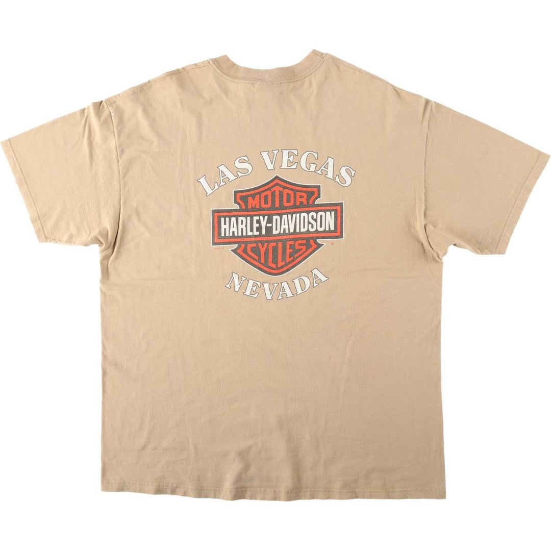 90'S Harley-Davidson Hanes BEEFY-T Motorcycle T-Shirt, Men's XXL equivalent, Vintage cotton Beige type Vintage Second Hand