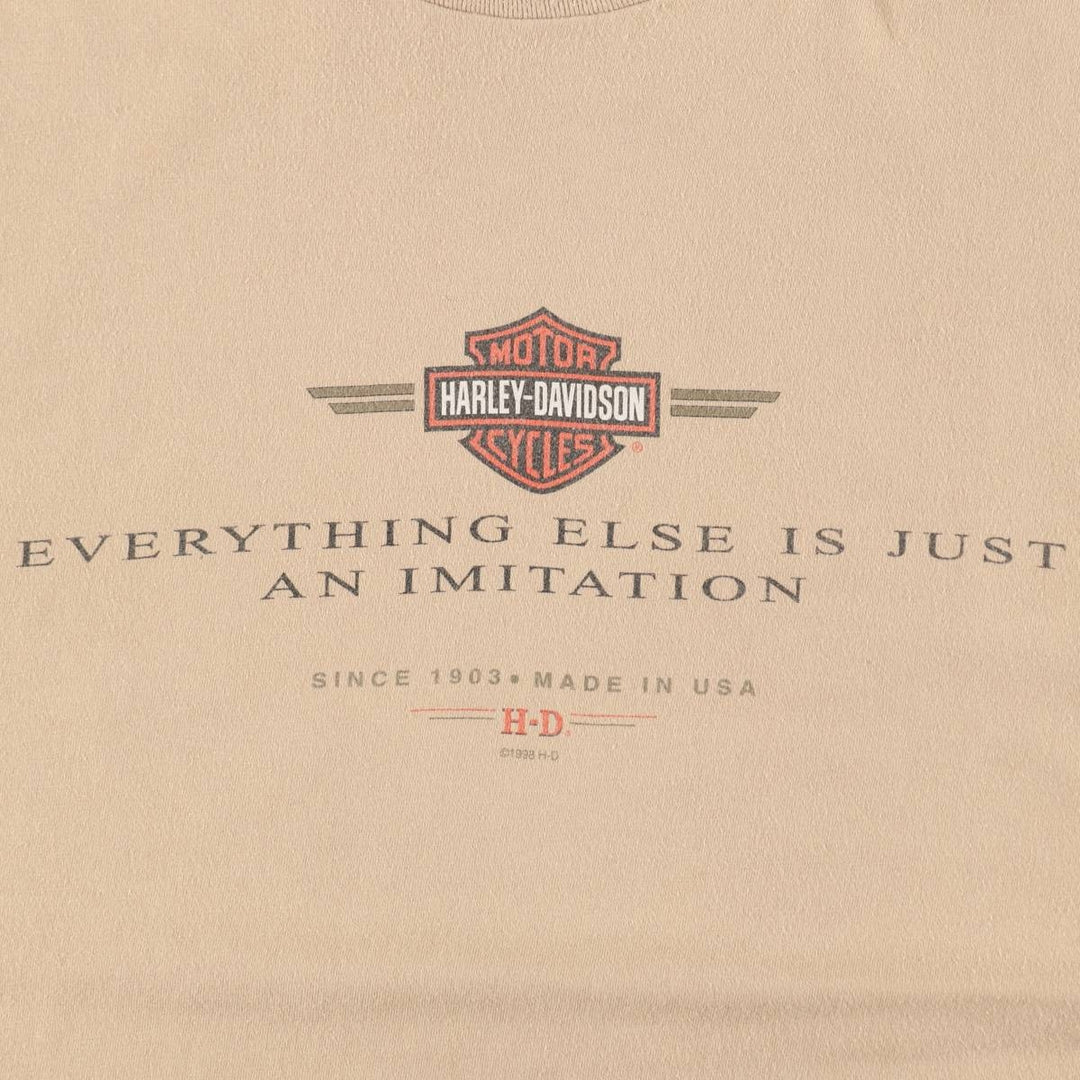 90'S Harley-Davidson Hanes BEEFY-T Motorcycle T-Shirt, Men's XXL equivalent, Vintage cotton Beige type Vintage Second Hand
