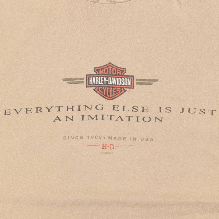 90'S Harley-Davidson Hanes BEEFY-T Motorcycle T-Shirt, Men's XXL equivalent, Vintage cotton Beige type Vintage Second Hand