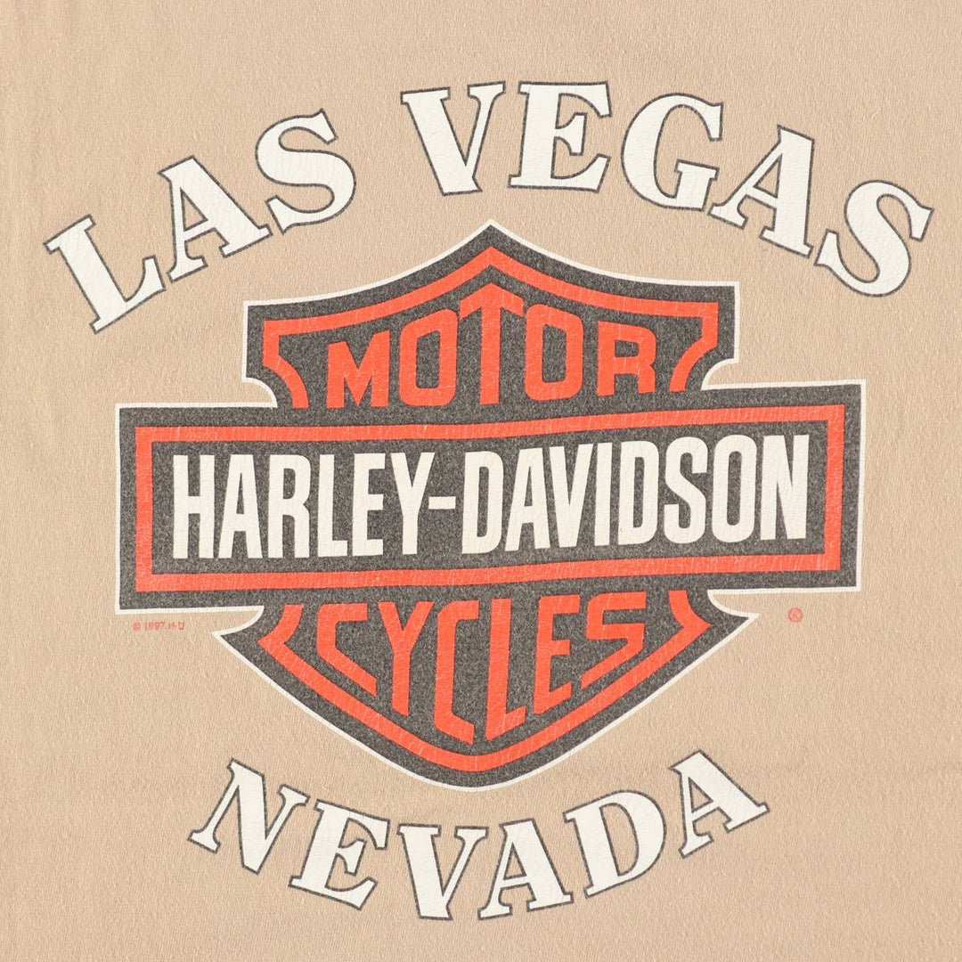 90'S Harley-Davidson Hanes BEEFY-T Motorcycle T-Shirt, Men's XXL equivalent, Vintage cotton Beige type Vintage Second Hand
