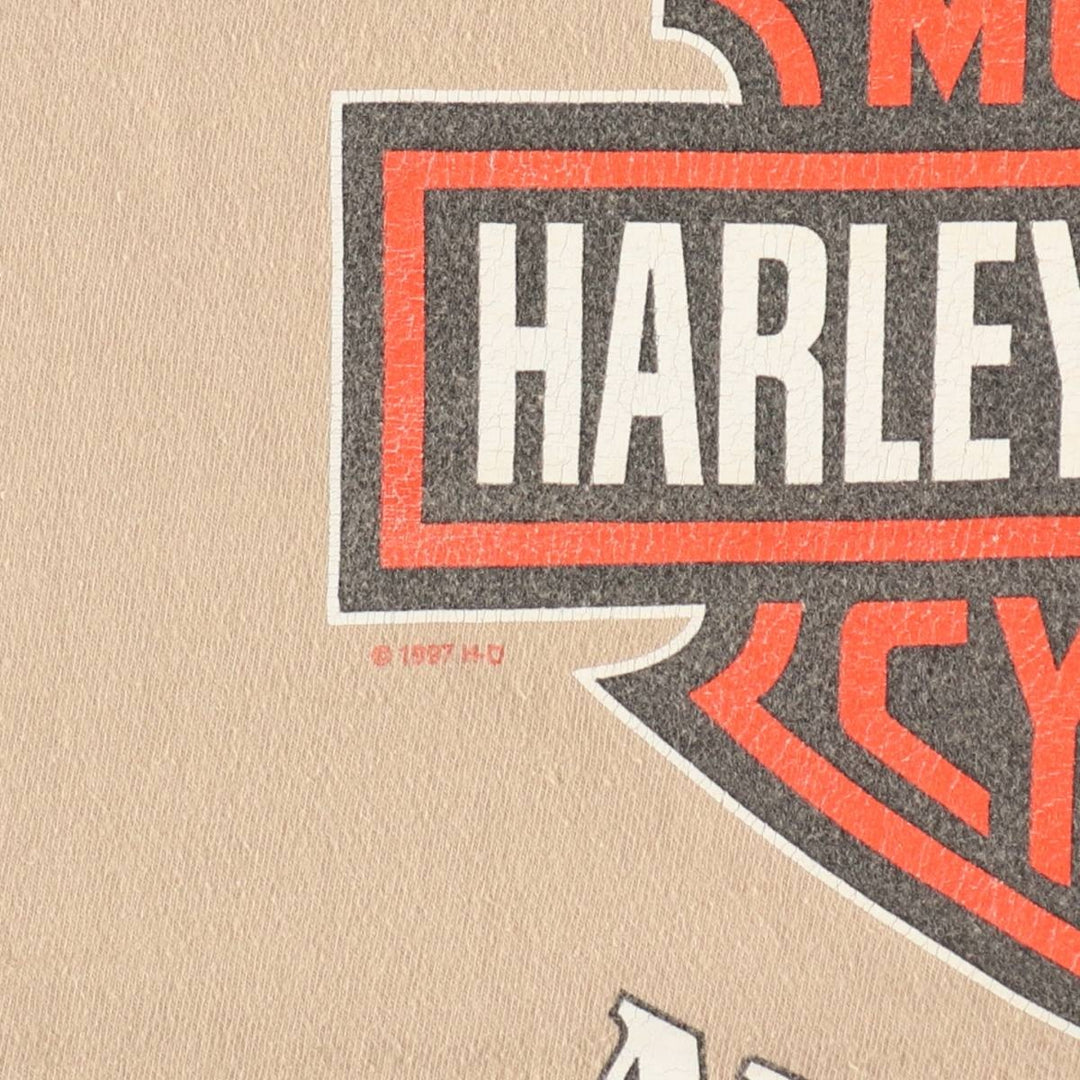 90'S Harley-Davidson Hanes BEEFY-T Motorcycle T-Shirt, Men's XXL equivalent, Vintage cotton Beige type Vintage Second Hand