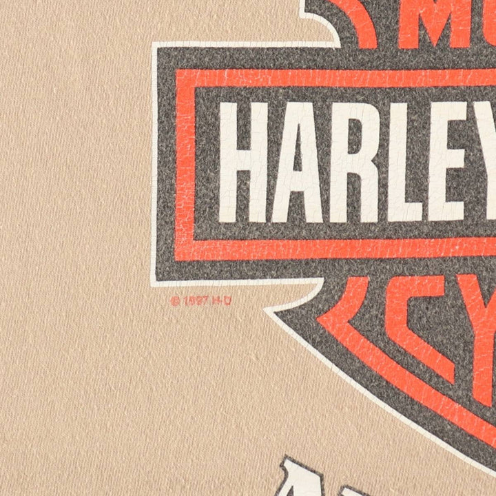 90'S Harley-Davidson Hanes BEEFY-T Motorcycle T-Shirt, Men's XXL equivalent, Vintage cotton Beige type Vintage Second Hand