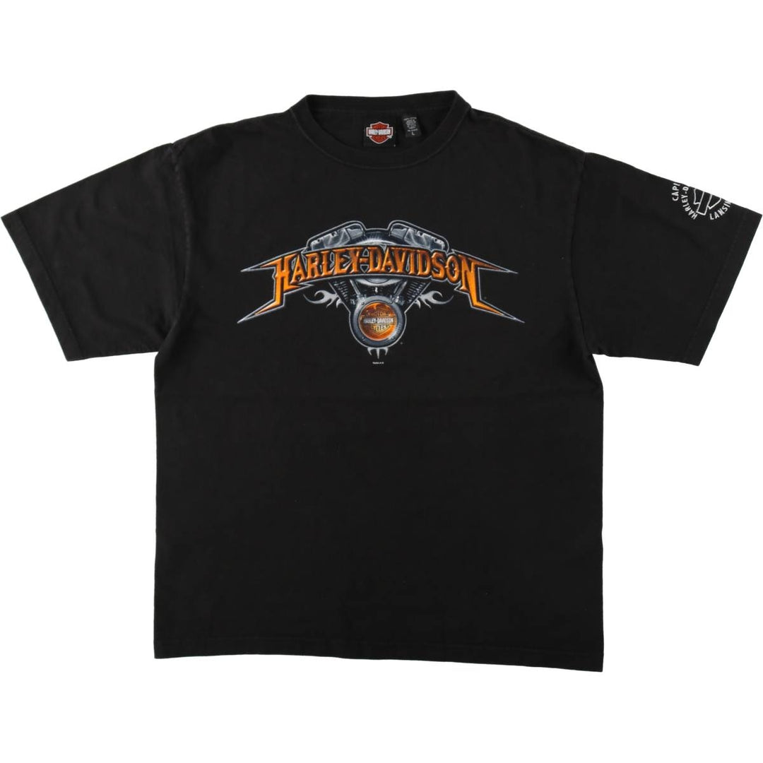 00'S Harley-Davidson Motorcycle Bike T-shirt Men's L size cotton black type Vintage Second Hand