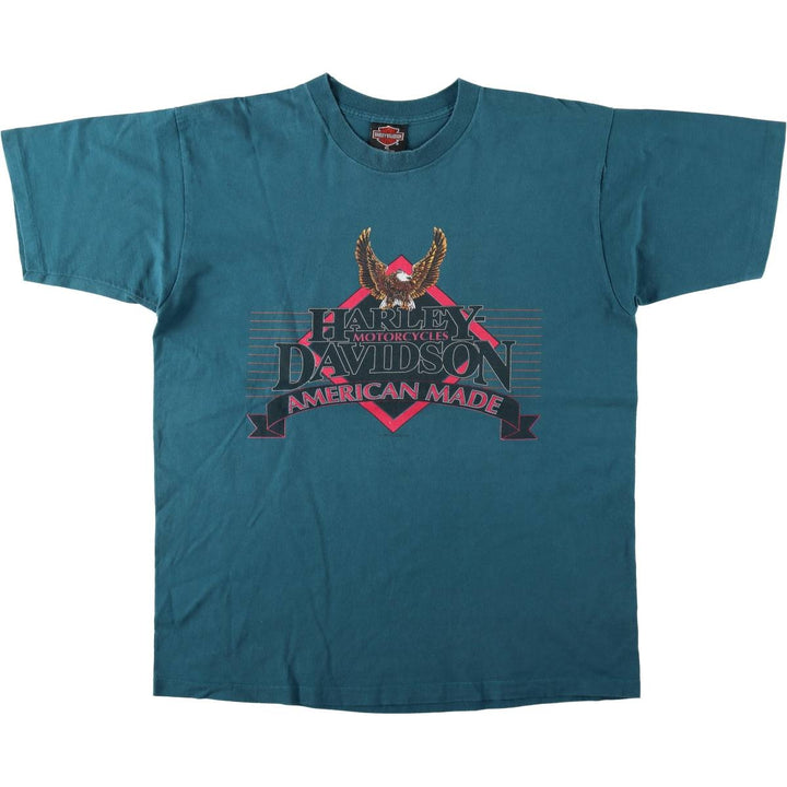 90'S Harley-Davidson Eagle Pattern American Flag Motorcycle T-Shirt, Made in USA, Men's XL equivalent, Vintage cotton green type Vintage Second Hand