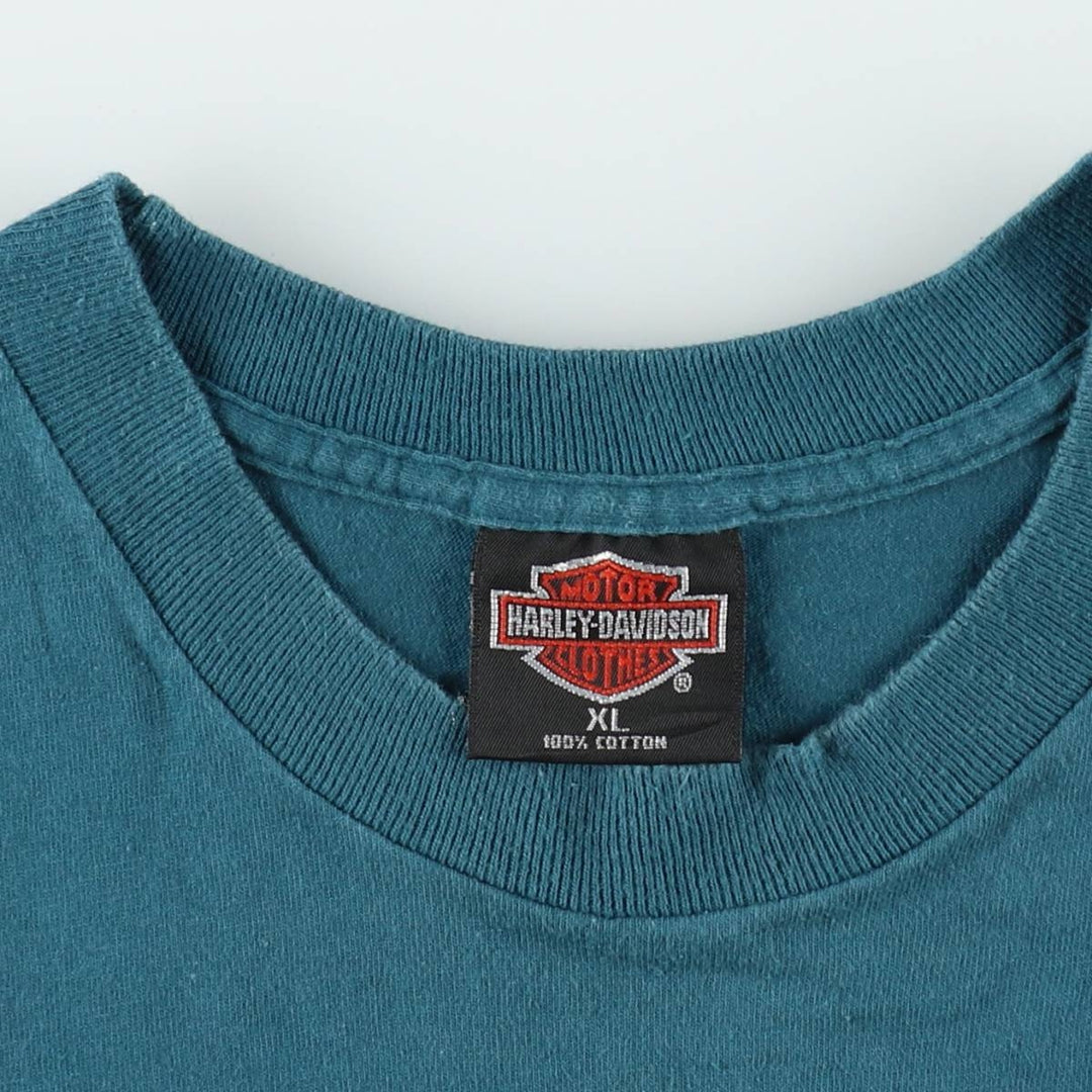 90'S Harley-Davidson Eagle Pattern American Flag Motorcycle T-Shirt, Made in USA, Men's XL equivalent, Vintage cotton green type Vintage Second Hand