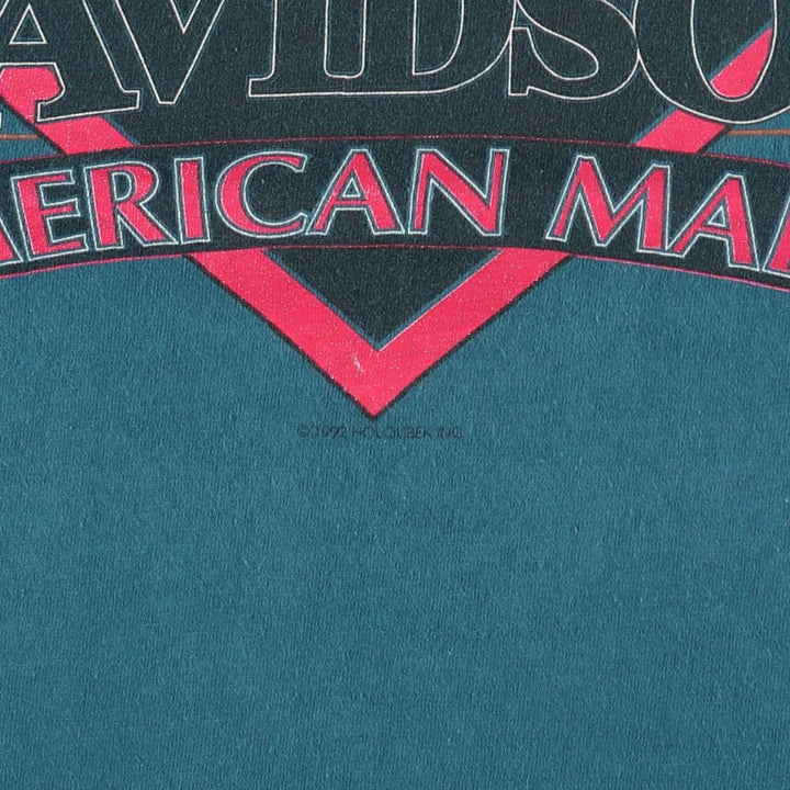 90'S Harley-Davidson Eagle Pattern American Flag Motorcycle T-Shirt, Made in USA, Men's XL equivalent, Vintage cotton green type Vintage Second Hand