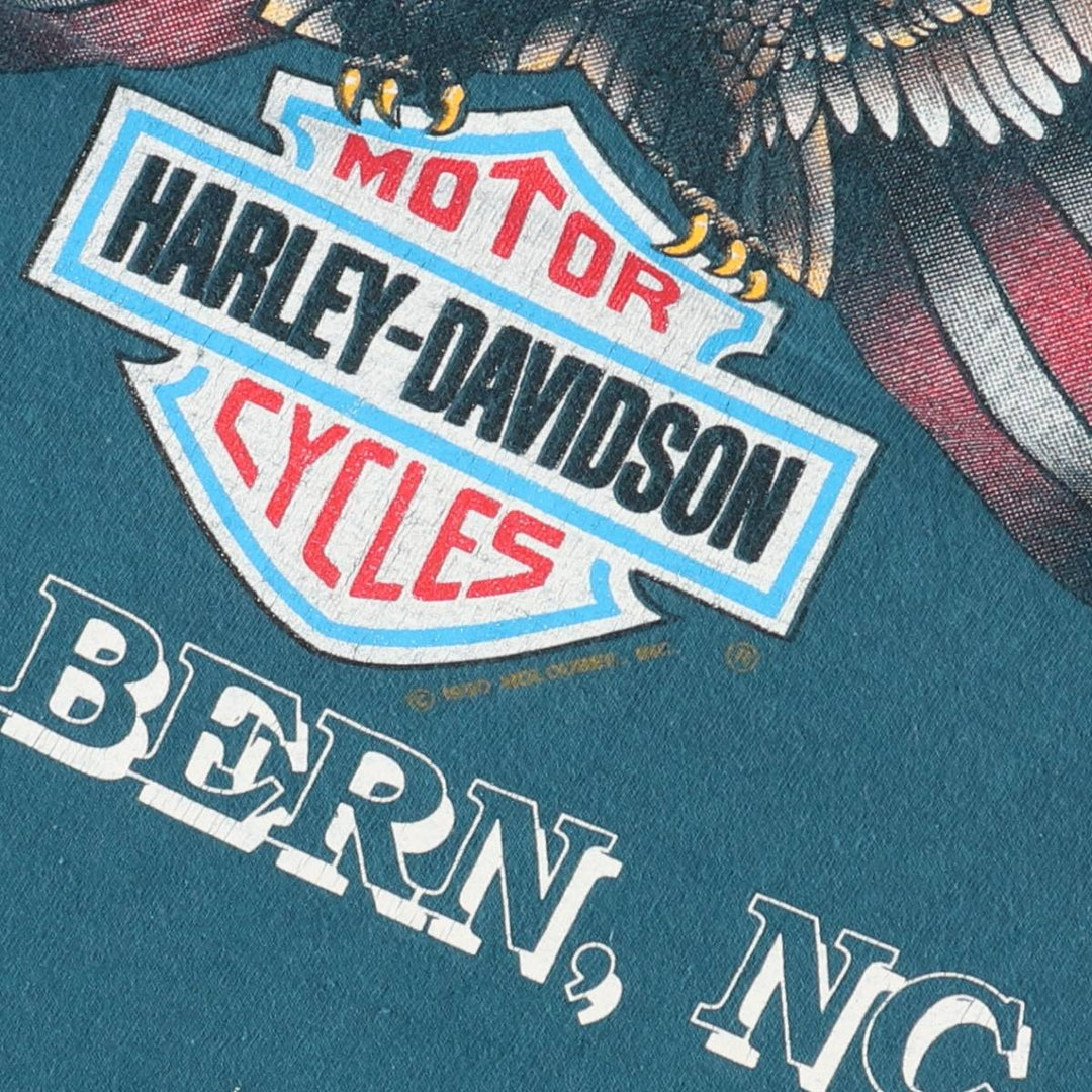 90'S Harley-Davidson Eagle Pattern American Flag Motorcycle T-Shirt, Made in USA, Men's XL equivalent, Vintage cotton green type Vintage Second Hand