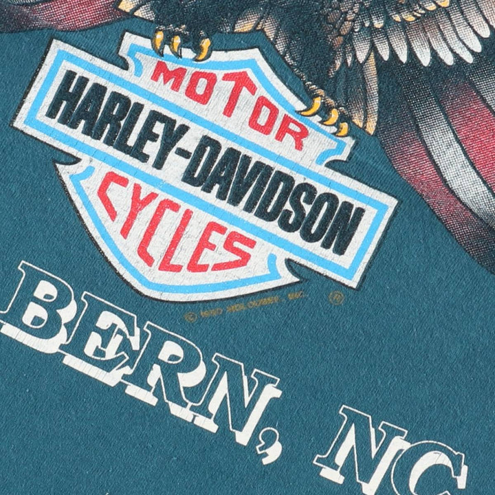 90'S Harley-Davidson Eagle Pattern American Flag Motorcycle T-Shirt, Made in USA, Men's XL equivalent, Vintage cotton green type Vintage Second Hand