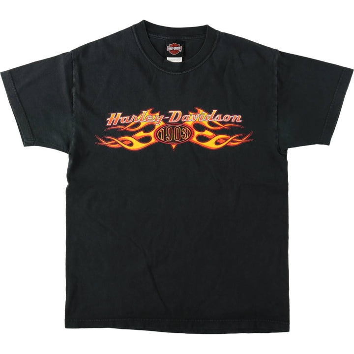 2000'S Harley-Davidson Hanes BEEFY-T Fire Pattern Motorcycle T-Shirt, Made in USA, Men's Size M (approx.) cotton black type Vintage Second Hand