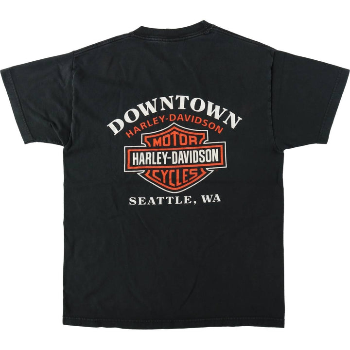2000'S Harley-Davidson Hanes BEEFY-T Fire Pattern Motorcycle T-Shirt, Made in USA, Men's Size M (approx.) cotton black type Vintage Second Hand