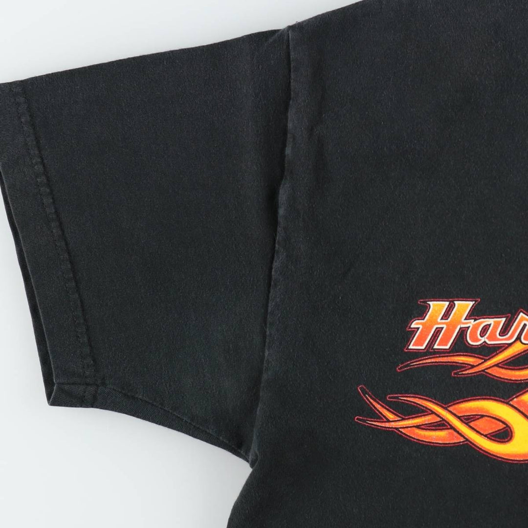 2000'S Harley-Davidson Hanes BEEFY-T Fire Pattern Motorcycle T-Shirt, Made in USA, Men's Size M (approx.) cotton black type Vintage Second Hand