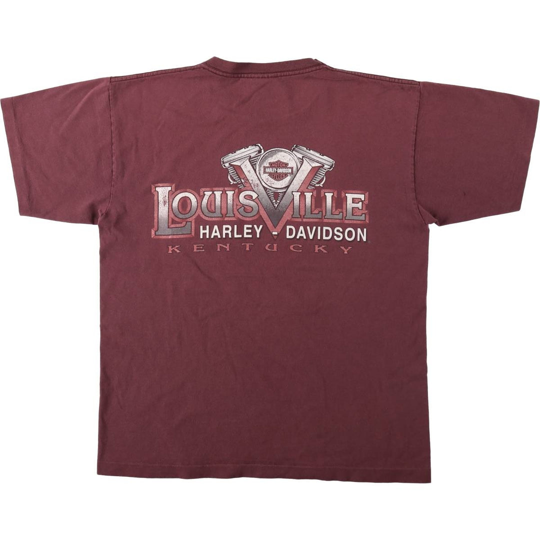 90'S Harley-Davidson Eagle Pattern American Flag Motorcycle T-Shirt, Made in USA, Men's Size L (approx.), Vintage cotton burgundy type Vintage Second Hand