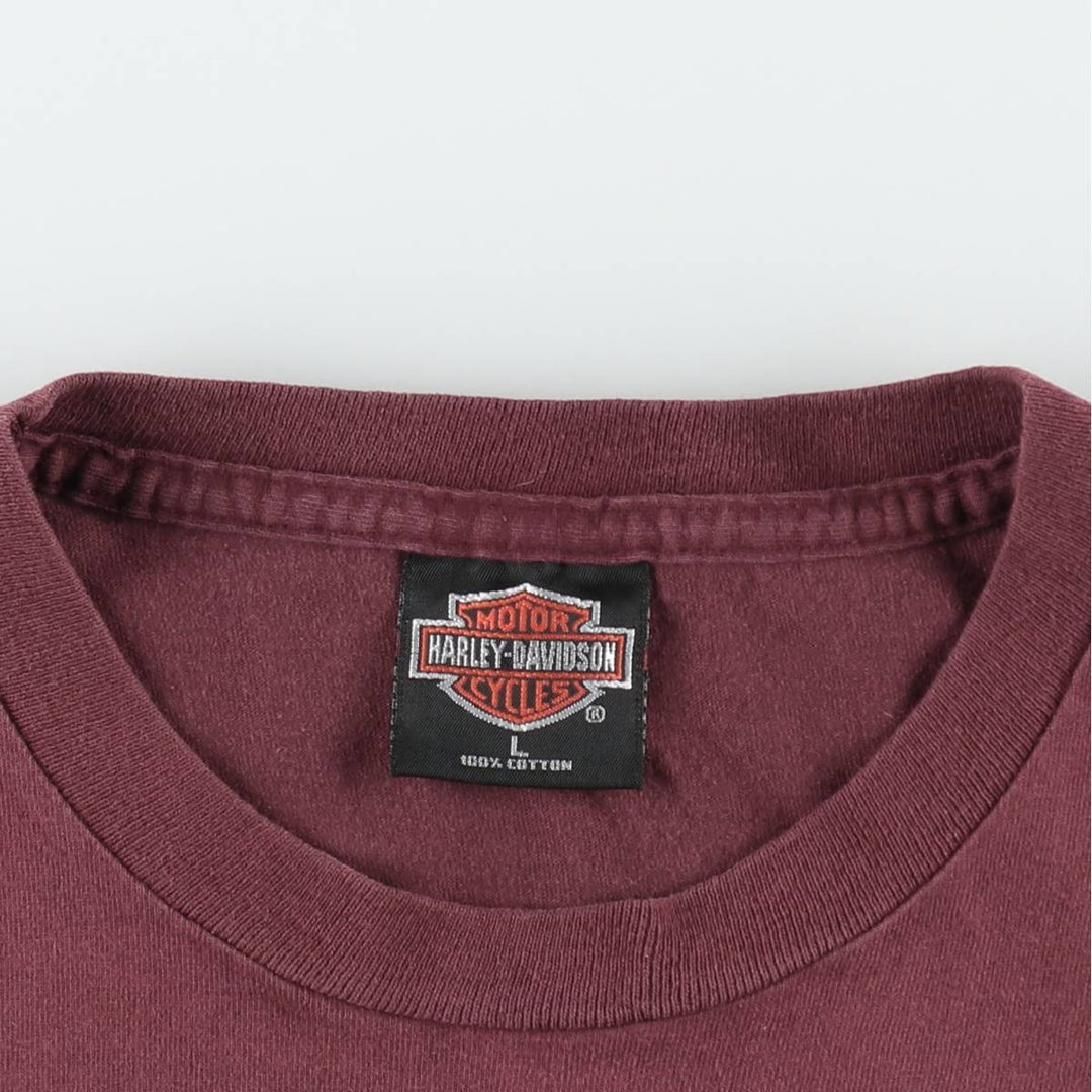 90'S Harley-Davidson Eagle Pattern American Flag Motorcycle T-Shirt, Made in USA, Men's Size L (approx.), Vintage cotton burgundy type Vintage Second Hand