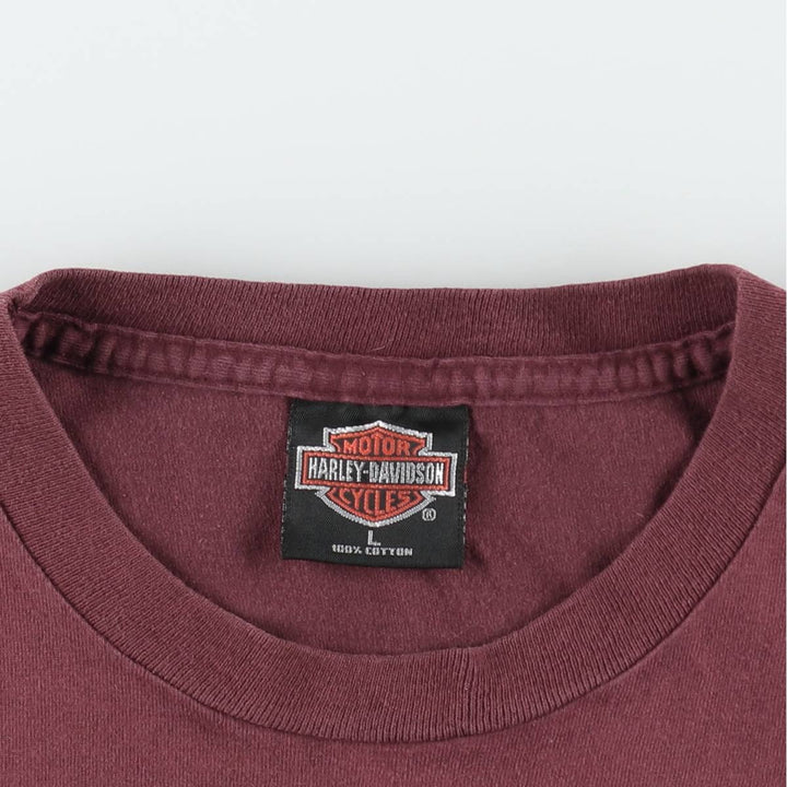 90'S Harley-Davidson Eagle Pattern American Flag Motorcycle T-Shirt, Made in USA, Men's Size L (approx.), Vintage cotton burgundy type Vintage Second Hand