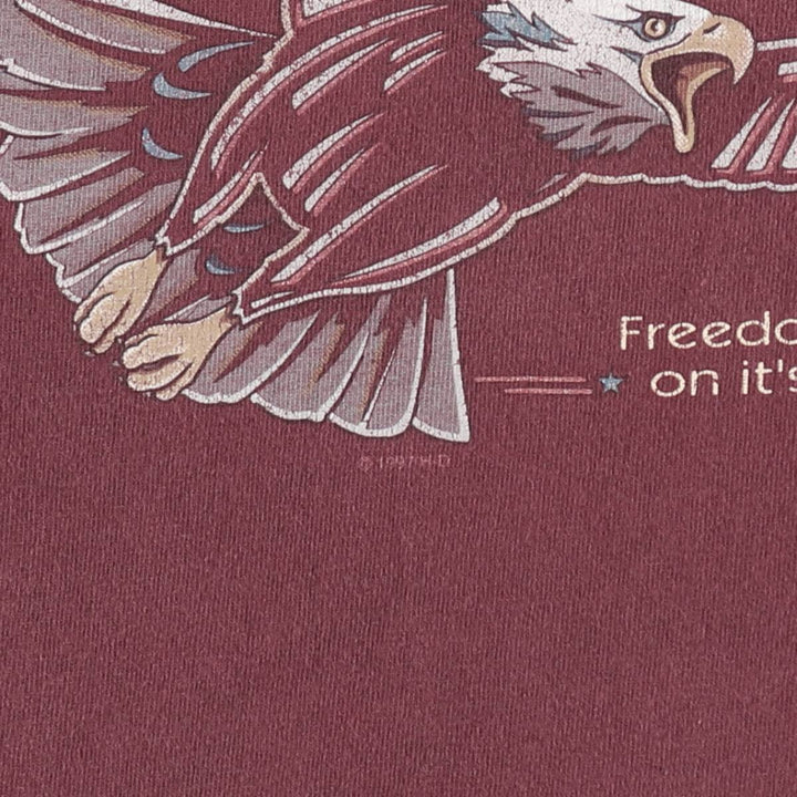90'S Harley-Davidson Eagle Pattern American Flag Motorcycle T-Shirt, Made in USA, Men's Size L (approx.), Vintage cotton burgundy type Vintage Second Hand