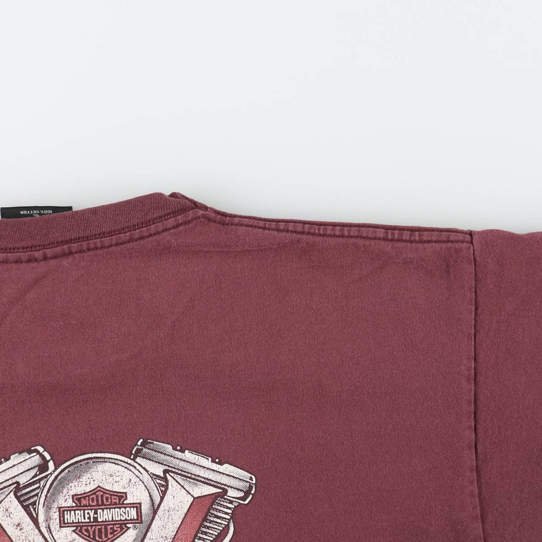 90'S Harley-Davidson Eagle Pattern American Flag Motorcycle T-Shirt, Made in USA, Men's Size L (approx.), Vintage cotton burgundy type Vintage Second Hand