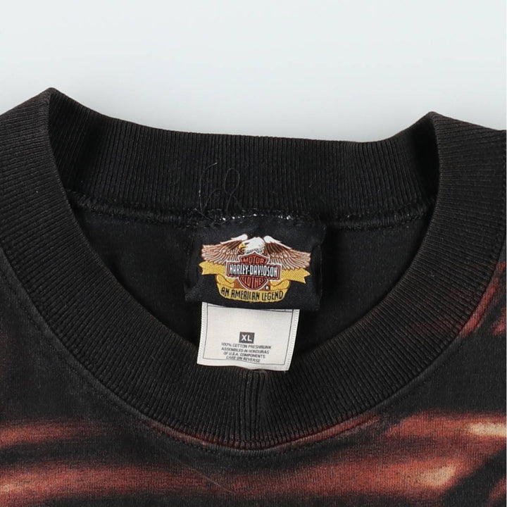 Harley-Davidson all-over print motorcycle bike t-shirt, men's size XL (approx.) cotton black type Vintage Second Hand