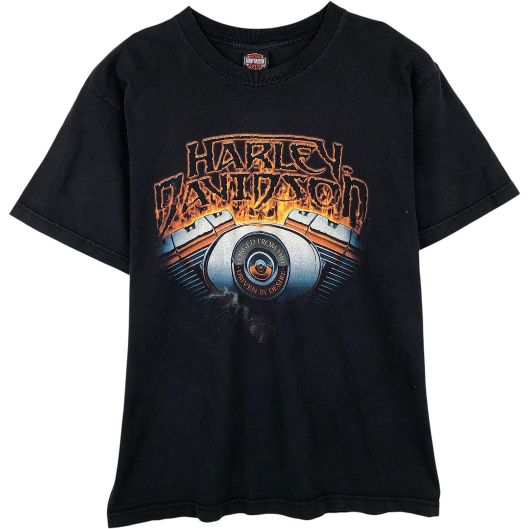 2000'S Harley-Davidson Fire Pattern Eagle Motorcycle T-Shirt, Made in USA, Men's Size XL cotton black type Vintage Second Hand