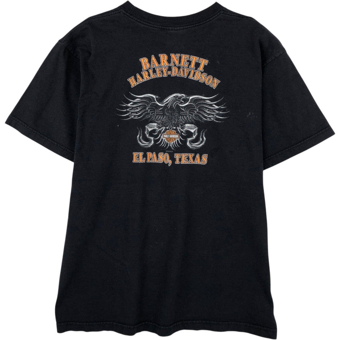 2000'S Harley-Davidson Fire Pattern Eagle Motorcycle T-Shirt, Made in USA, Men's Size XL cotton black type Vintage Second Hand