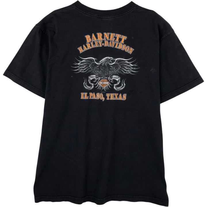 2000'S Harley-Davidson Fire Pattern Eagle Motorcycle T-Shirt, Made in USA, Men's Size XL cotton black type Vintage Second Hand