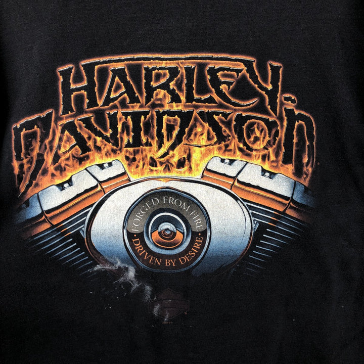 2000'S Harley-Davidson Fire Pattern Eagle Motorcycle T-Shirt, Made in USA, Men's Size XL cotton black type Vintage Second Hand