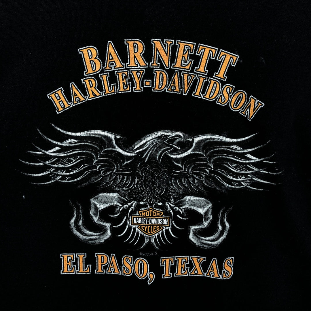 2000'S Harley-Davidson Fire Pattern Eagle Motorcycle T-Shirt, Made in USA, Men's Size XL cotton black type Vintage Second Hand