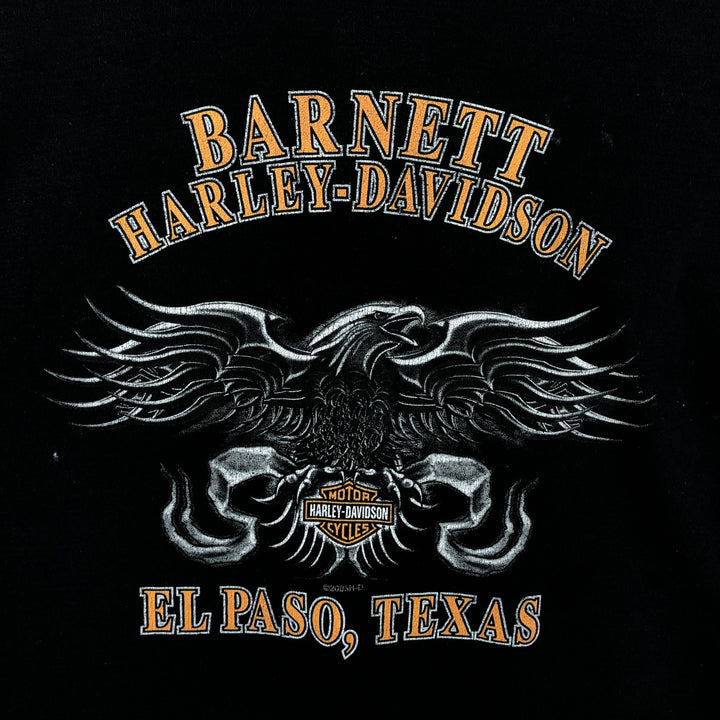 2000'S Harley-Davidson Fire Pattern Eagle Motorcycle T-Shirt, Made in USA, Men's Size XL cotton black type Vintage Second Hand