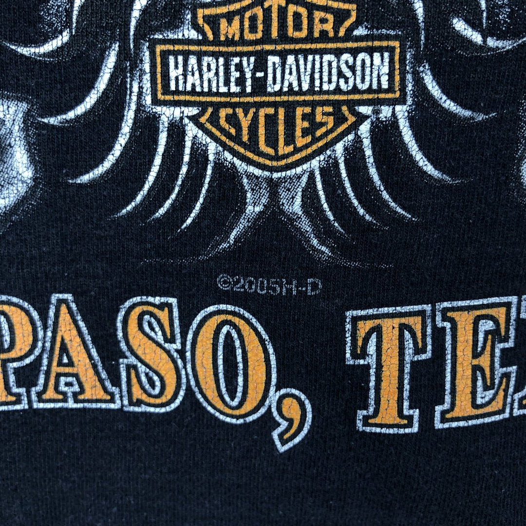 2000'S Harley-Davidson Fire Pattern Eagle Motorcycle T-Shirt, Made in USA, Men's Size XL cotton black type Vintage Second Hand