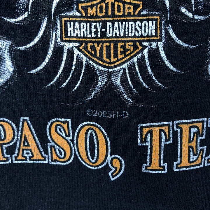 2000'S Harley-Davidson Fire Pattern Eagle Motorcycle T-Shirt, Made in USA, Men's Size XL cotton black type Vintage Second Hand