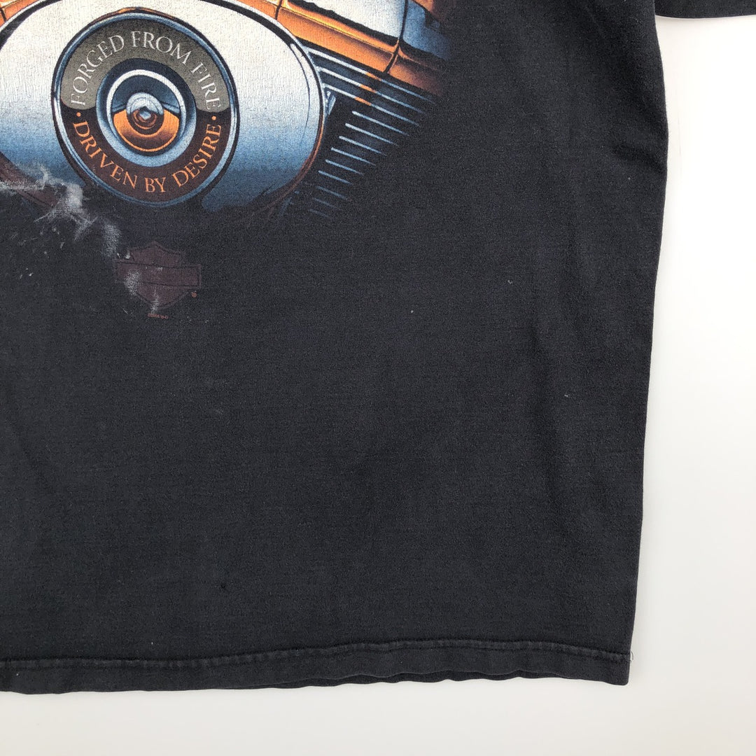 2000'S Harley-Davidson Fire Pattern Eagle Motorcycle T-Shirt, Made in USA, Men's Size XL cotton black type Vintage Second Hand