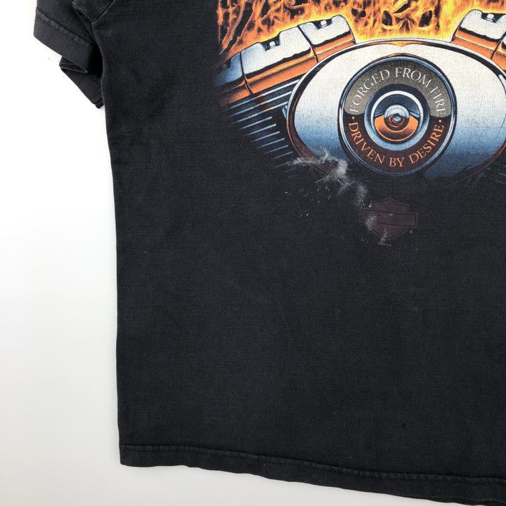 2000'S Harley-Davidson Fire Pattern Eagle Motorcycle T-Shirt, Made in USA, Men's Size XL cotton black type Vintage Second Hand